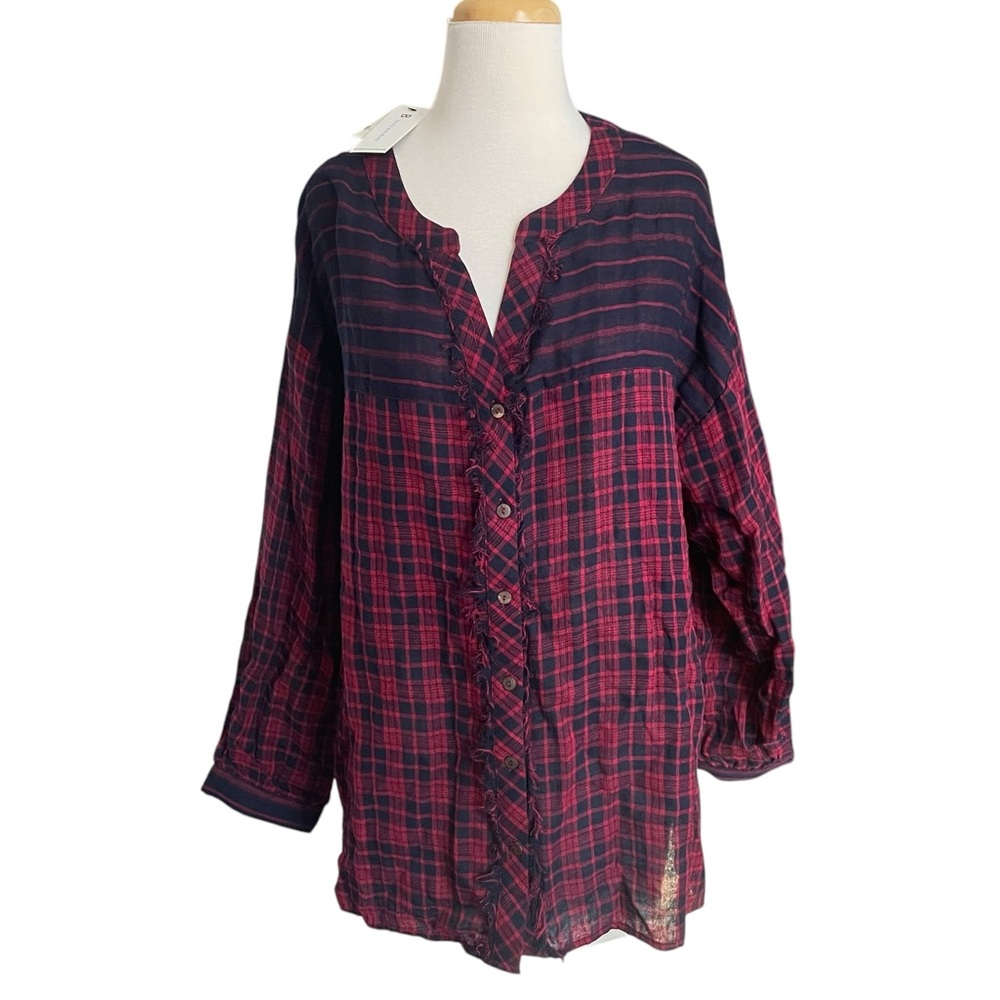 Skies Are Blue Cotton Plaid Blouse Top Size 1X NWT